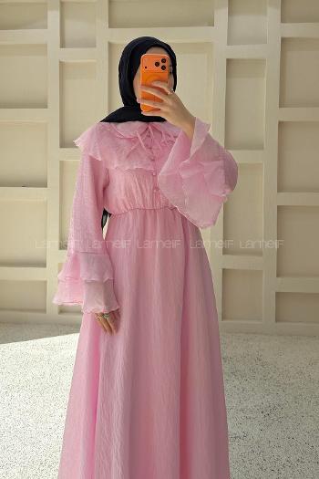 Pink Peter Pan Collar Viscose Unprinted Dresess