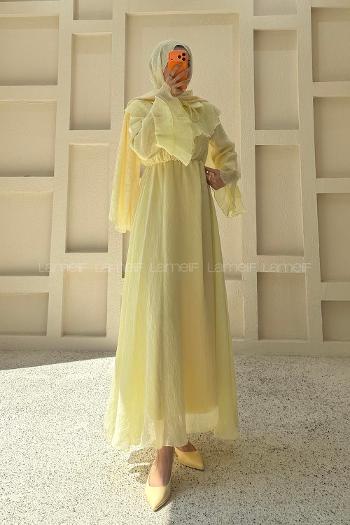 Yellow Peter Pan Collar Viscose Unprinted Dresess