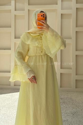 Yellow Peter Pan Collar Viscose Unprinted Dresess