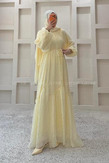 Butter Yellow Crew Neck Unprinted Dresess