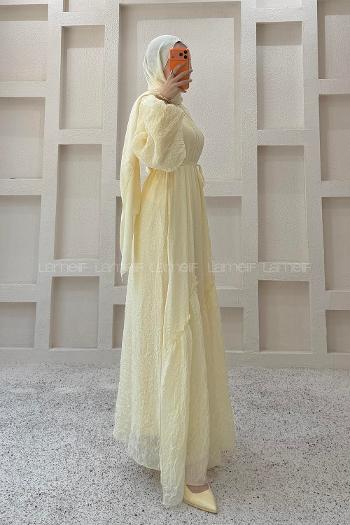Butter Yellow Crew Neck Unprinted Dresess