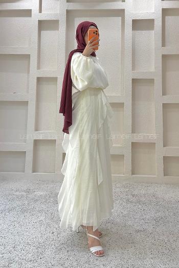 Ecru Crew Neck Viscose Unprinted Dresess