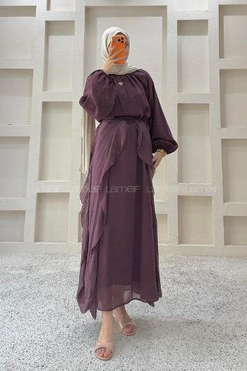 Plum Crew Neck Viscose Unprinted Dresess