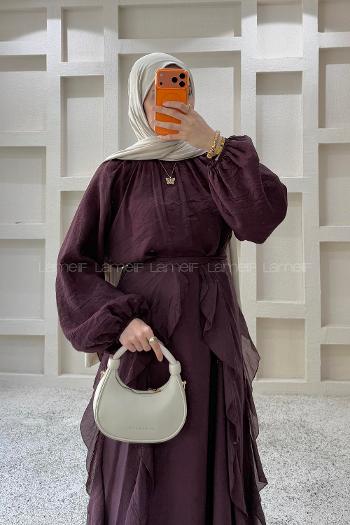Plum Crew Neck Viscose Unprinted Dresess