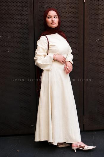 Lamelif Keten Elbise Krem