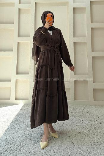Brown V Neck Unprinted Dresess