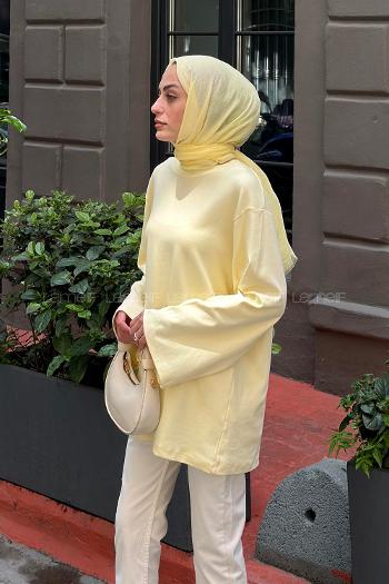 Lamelif Bisiklet Yaka Uzun Kollu Tunik Sarı