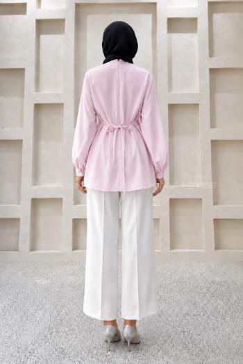 Lamelif Pile Detaylı Bluz Pembe