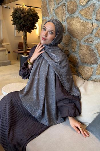 Anthracite Cotton Fabric Printed Shawl