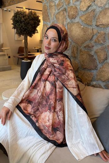 Lamelif Vintage Flower Desen Bambu Şal Badem