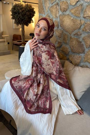 Lamelif Vintage Flower Desen Bambu Şal Bordo