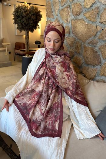 Lamelif Vintage Flower Desen Bambu Şal Bordo