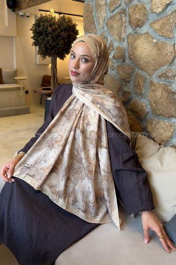Lamelif Vintage Flower Desen Bambu Şal Camel