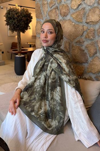 Lamelif Vintage Flower Desen Bambu Şal Haki