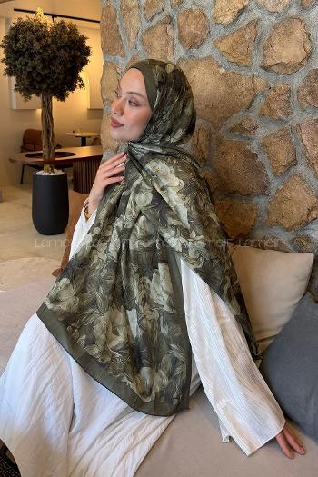 Lamelif Vintage Flower Desen Bambu Şal Haki