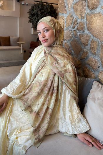 Lamelif Vintage Flower Desen Bambu Şal Mint Yeşili