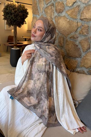 Lamelif Vintage Flower Desen Bambu Şal Vizon