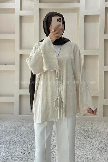 Cream V Neck Linen Unprinted Tunic