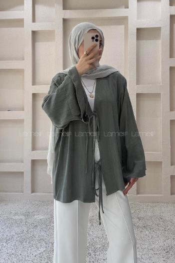 Green V Neck Linen Unprinted Tunic