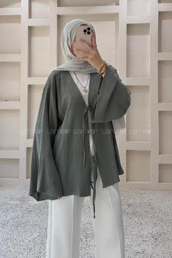 Green V Neck Linen Unprinted Tunic