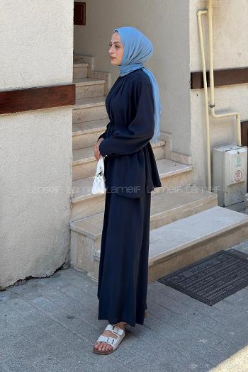 Navy Blue Crew Neck Long Arm Modal Regular Trousers Comfortable Suit