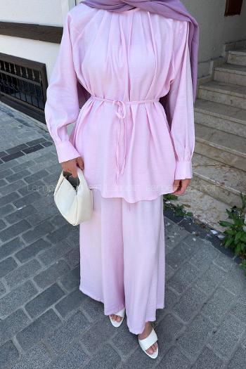 Pink Crew Neck Long Arm Modal Regular Trousers Comfortable Suit