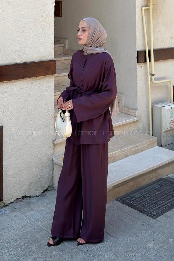 Plum Crew Neck Long Arm Modal Cupra Regular Trousers Comfortable Suit
