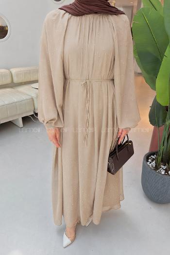 Sand Beige Turtle Neck Cotton Dresess