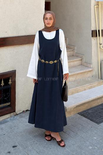 Navy Blue Crew Neck Unprinted Dresess
