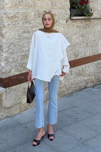 White Crew Neck Long Arm Cotton Blouse