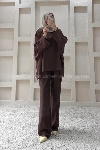 Bitter Brown Crew Neck Long Arm Cotton Regular Trousers Comfortable Suit