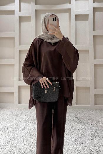 Bitter Brown Crew Neck Long Arm Cotton Regular Trousers Comfortable Suit