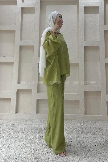 Pistachio Green Crew Neck Long Arm Cotton Regular Trousers Comfortable Suit