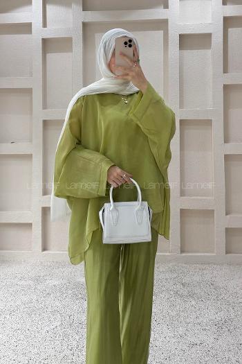 Pistachio Green Crew Neck Long Arm Cotton Regular Trousers Comfortable Suit