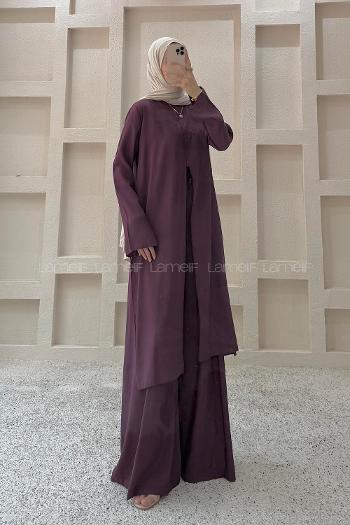 Eggplant Purple Crew Neck Long Arm Modal Regular Trousers Comfortable Suit