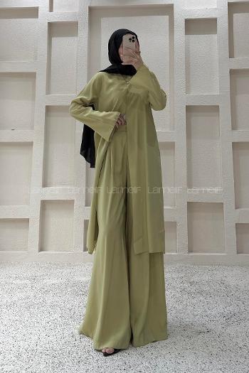 Oil Green Crew Neck Long Arm Modal Regular Trousers Comfortable Suit