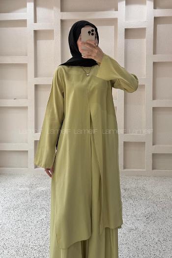 Oil Green Crew Neck Long Arm Modal Regular Trousers Comfortable Suit