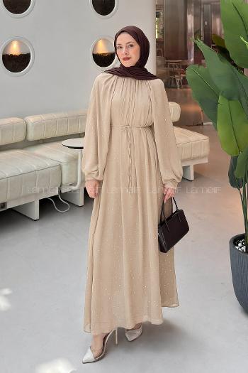 Sand Beige Turtle Neck Cotton Dresess