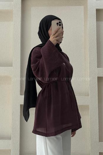 Lamelif Bağlama Detaylı Tül Modal Tunik Mürdüm
