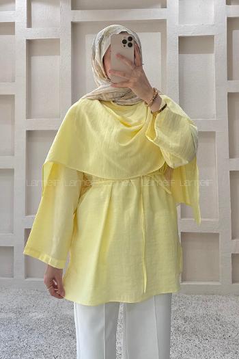 Lamelif Şal Detaylı Kemerli Tunik Sarı