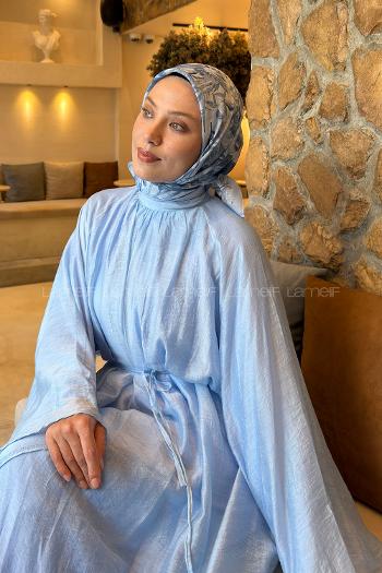 Lamelif Flower Desen Soft Eşarp Bebe Mavi