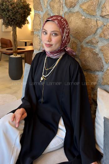 Lamelif Flower Desen Soft Eşarp Bordo