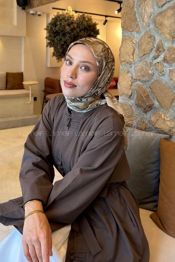 Lamelif Flower Desen Soft Eşarp Camel