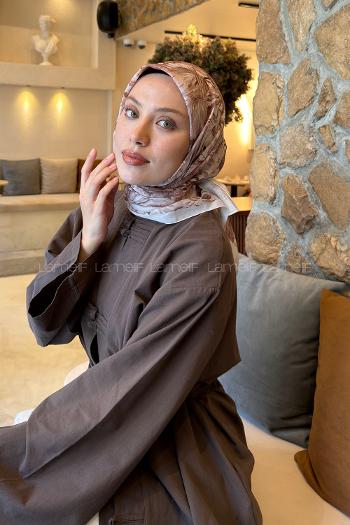 Lamelif Flower Desen Soft Eşarp Ekru