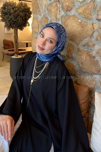 Lamelif Flower Desen Soft Eşarp Lacivert
