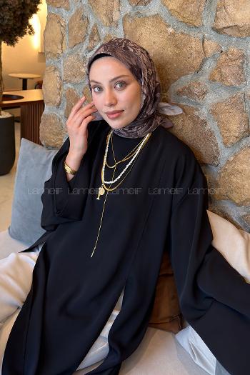 Lamelif Flower Desen Soft Eşarp Soft Kahve