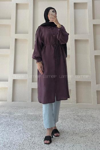Lamelif Boydan Düğmeli Tunik Mürdüm