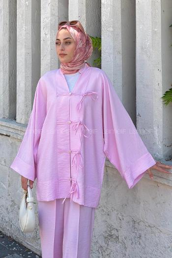 Lamelif Hakim Yaka Bağcıklı İkili Takım Pembe