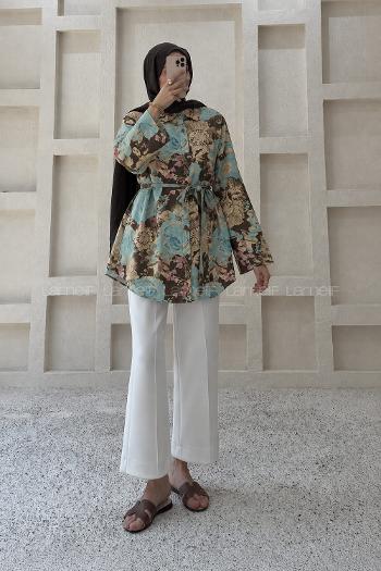 Lamelif Çiçek Desenli Bağlama Detaylı Gömlek