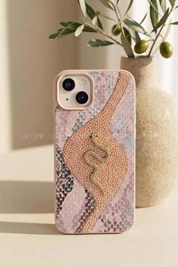 Lamelif iPhone 13/14 Altın Yılan Figürlü  Telefon Kılıfı